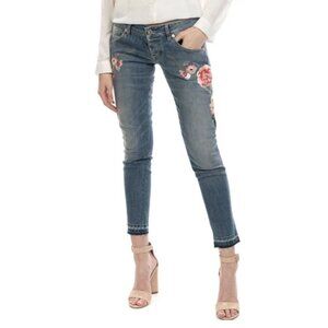 Atos Lombardini sz 26 Jeans Blue skinny floral embroidered Denim Low Rise Y2K